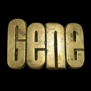 Vintage 1978 Baron Buckles Gene Name Solid Brass Belt Buckle Taiwan Made